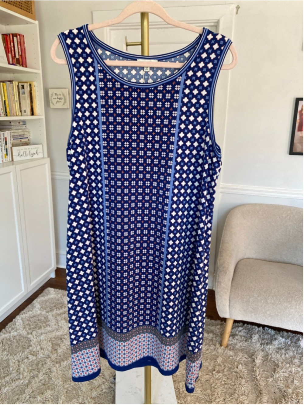 Max Studio Printed Knee Length Dress XL Boho Resort Quiet Luxury Parisian Beach - Picture 3 of 8